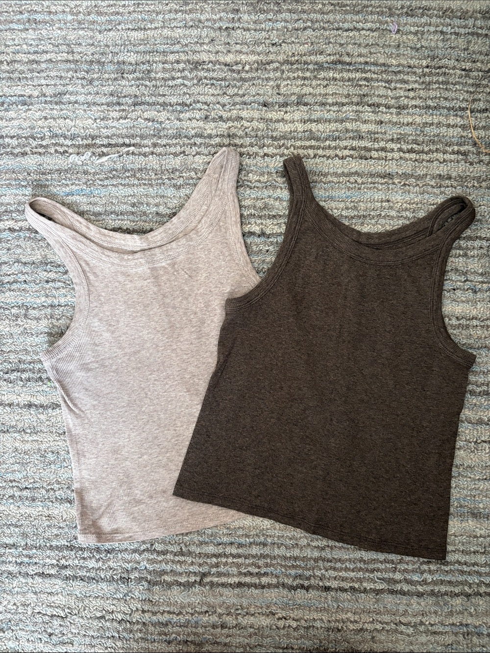 Women’s Ribbed crop Tank Top - Set of 2 (heather Beige & heather Dark Brown)